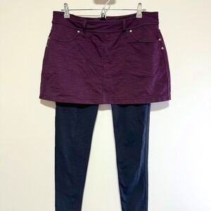 Athleta 2 in 1 Skirt with Leggings Size L Black and Purple Athleisure Yoga
